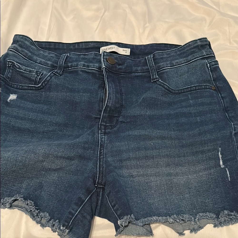 Nine West Dark Blue Frayed Hem Shorts
